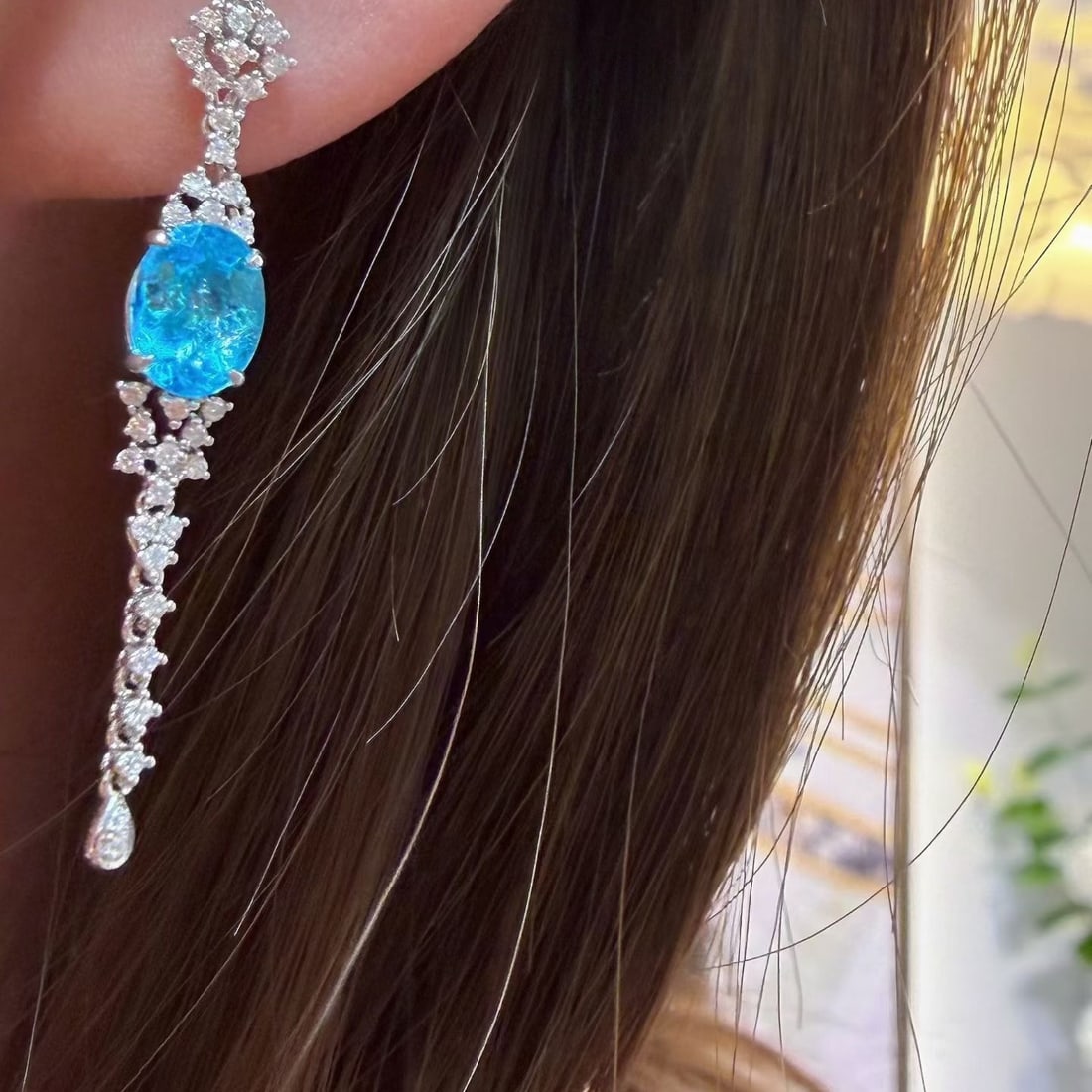 14k Gold 1.5 Ct Natural Paraiba Tourmaline & Diamond Earrings - 2