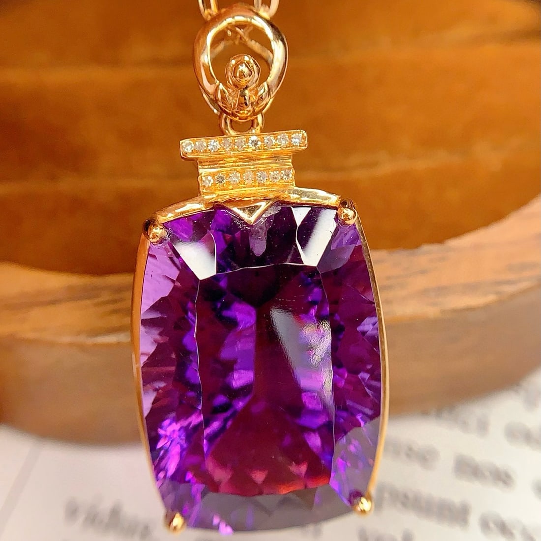 14k Gold 23.6 Ct Natural Amethyst & Diamond Pendant( Without Chain ) - 2