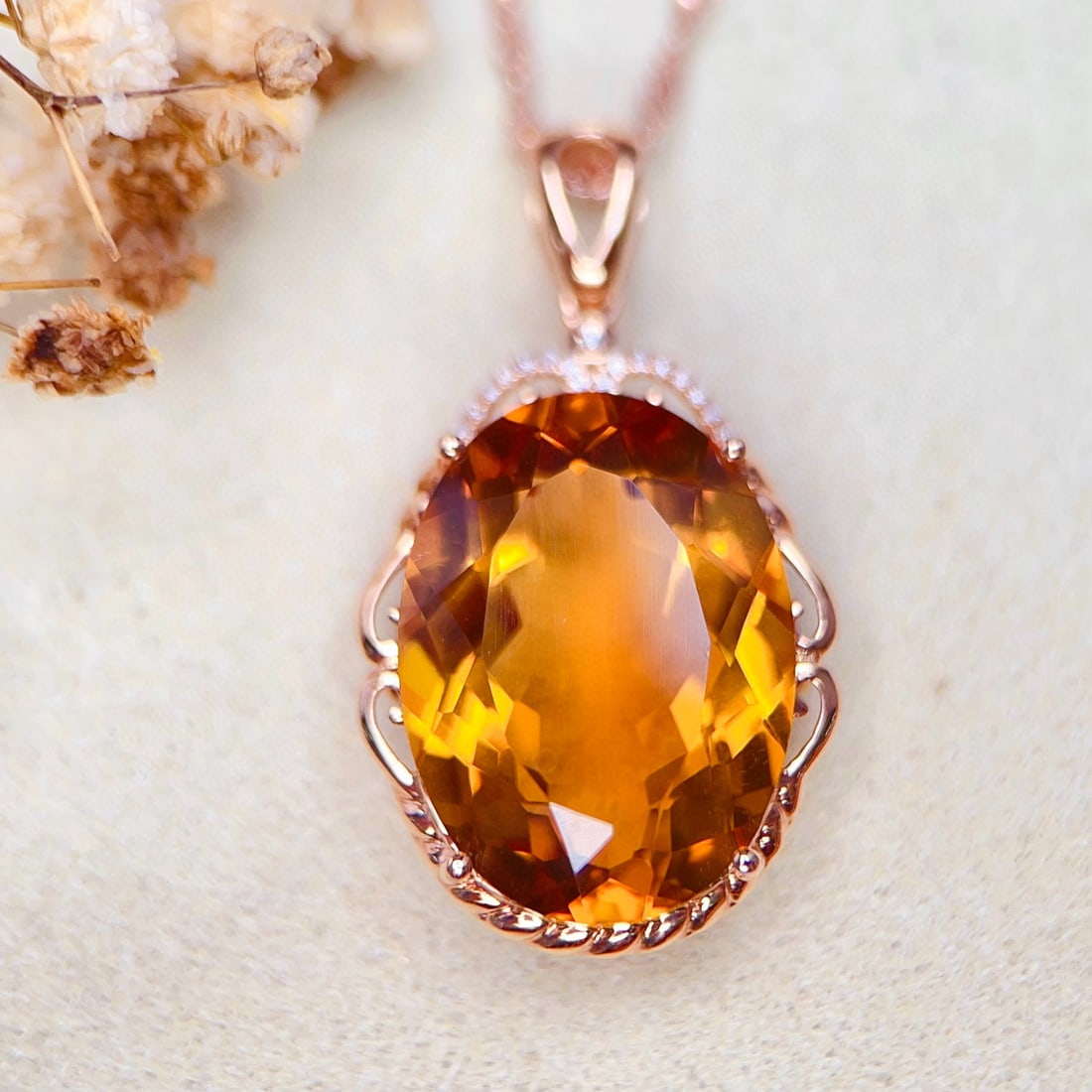 14k Gold 16.50 Ctw Natural Citrine & Diamond Pendant( Without Chain ): Ref:231187226 // gold content:14k gold // main gemstone:citrine // shape:oval // carat weight:16. 45ct // color:yellow // treatment:natural // // adjacent gemstone 2 : diamond // number of stones:17 /