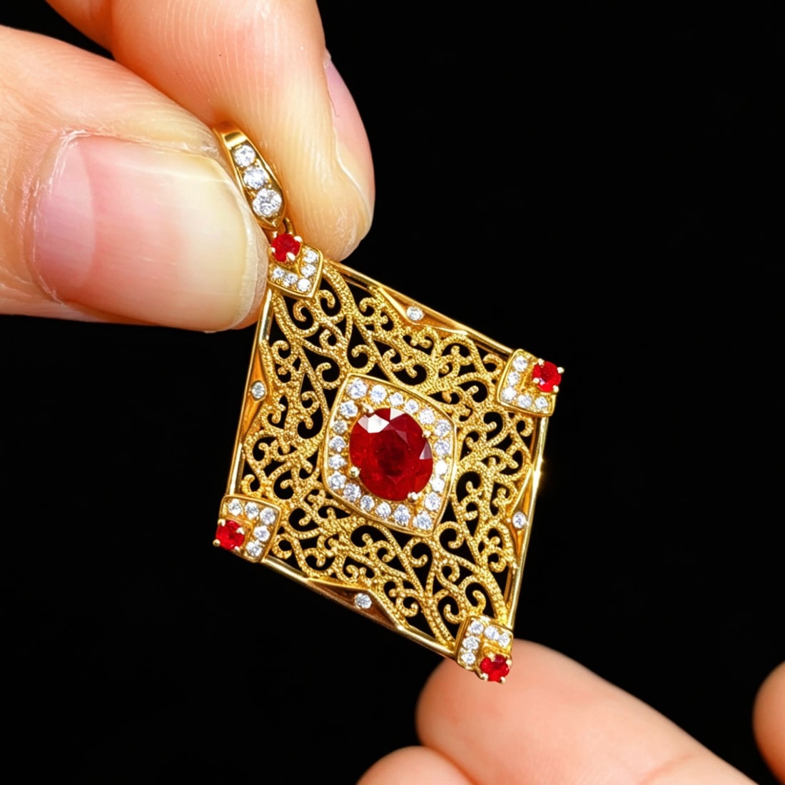 14k Gold 1.08 Ctw Vivid Red Natural Ruby & Diamond Pendant( Without Chain ) - 2