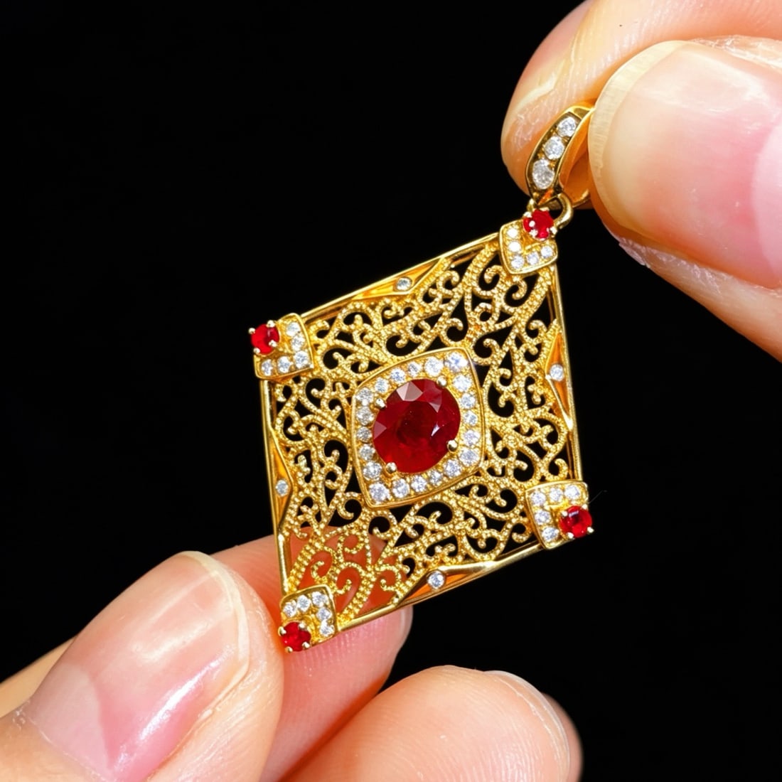 14k Gold 1.08 Ctw Vivid Red Natural Ruby & Diamond Pendant( Without Chain ) - 3