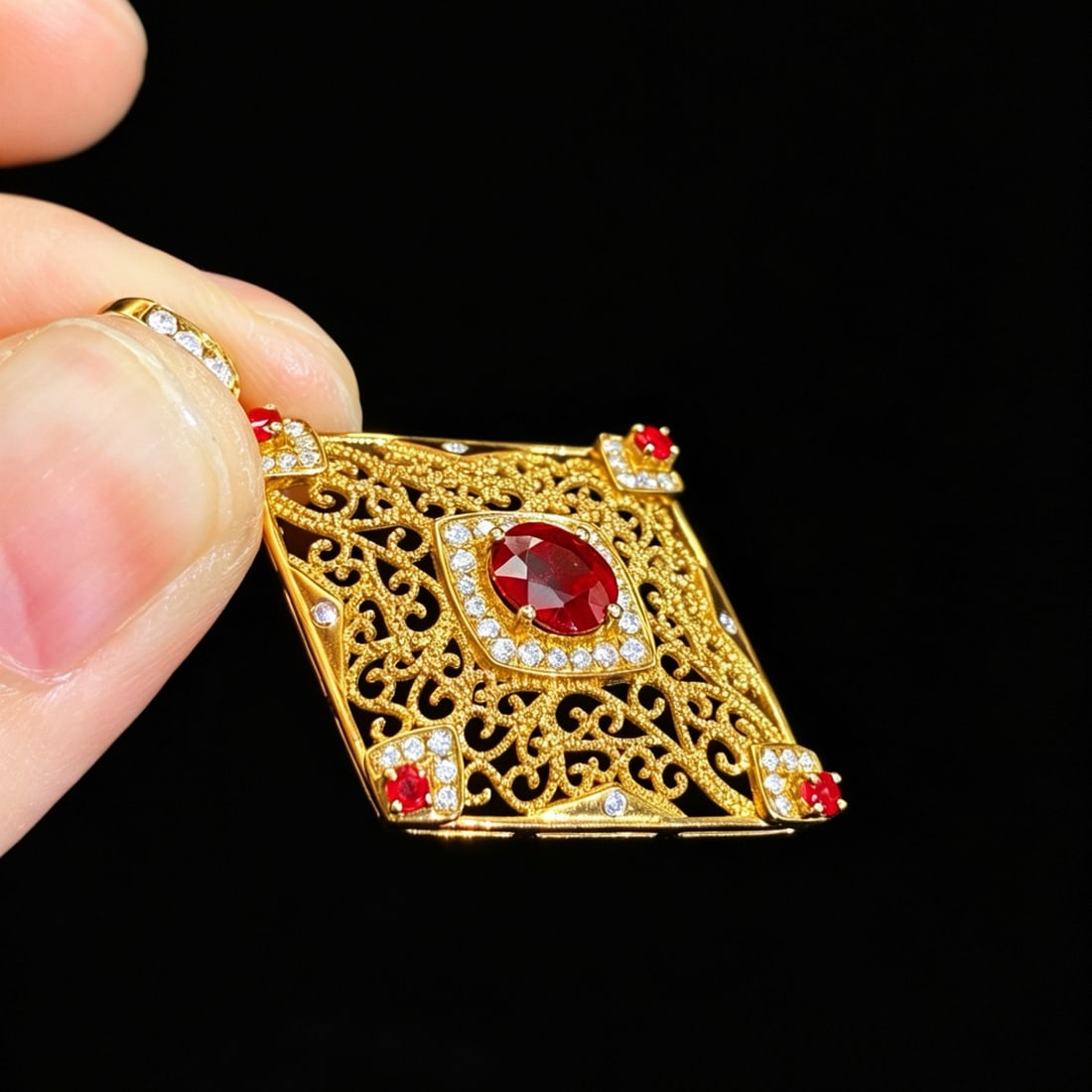 14k Gold 1.08 Ctw Vivid Red Natural Ruby & Diamond Pendant( Without Chain ) - 4