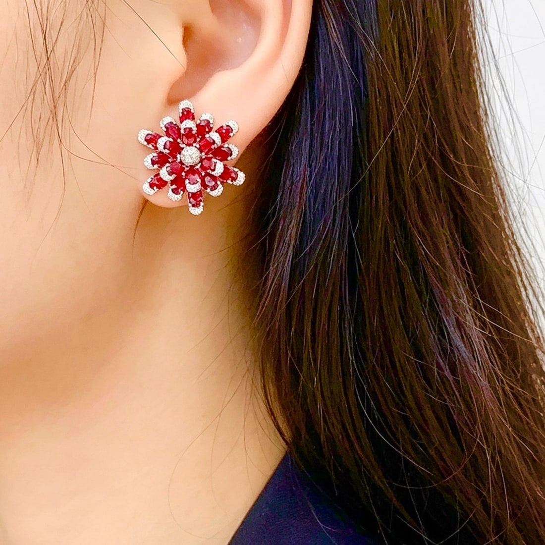 14k Gold 5.5 Ct Natural Ruby & Diamond Earrings - 4