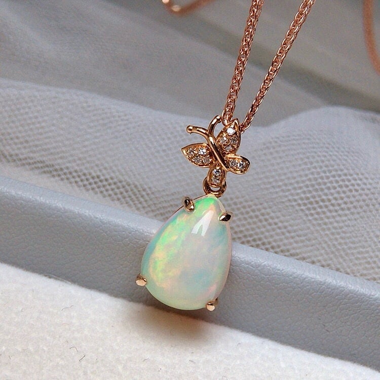 14k Gold 2.70 Ct Natural Opal & Diamond Pendant( Without Chain ) - 5