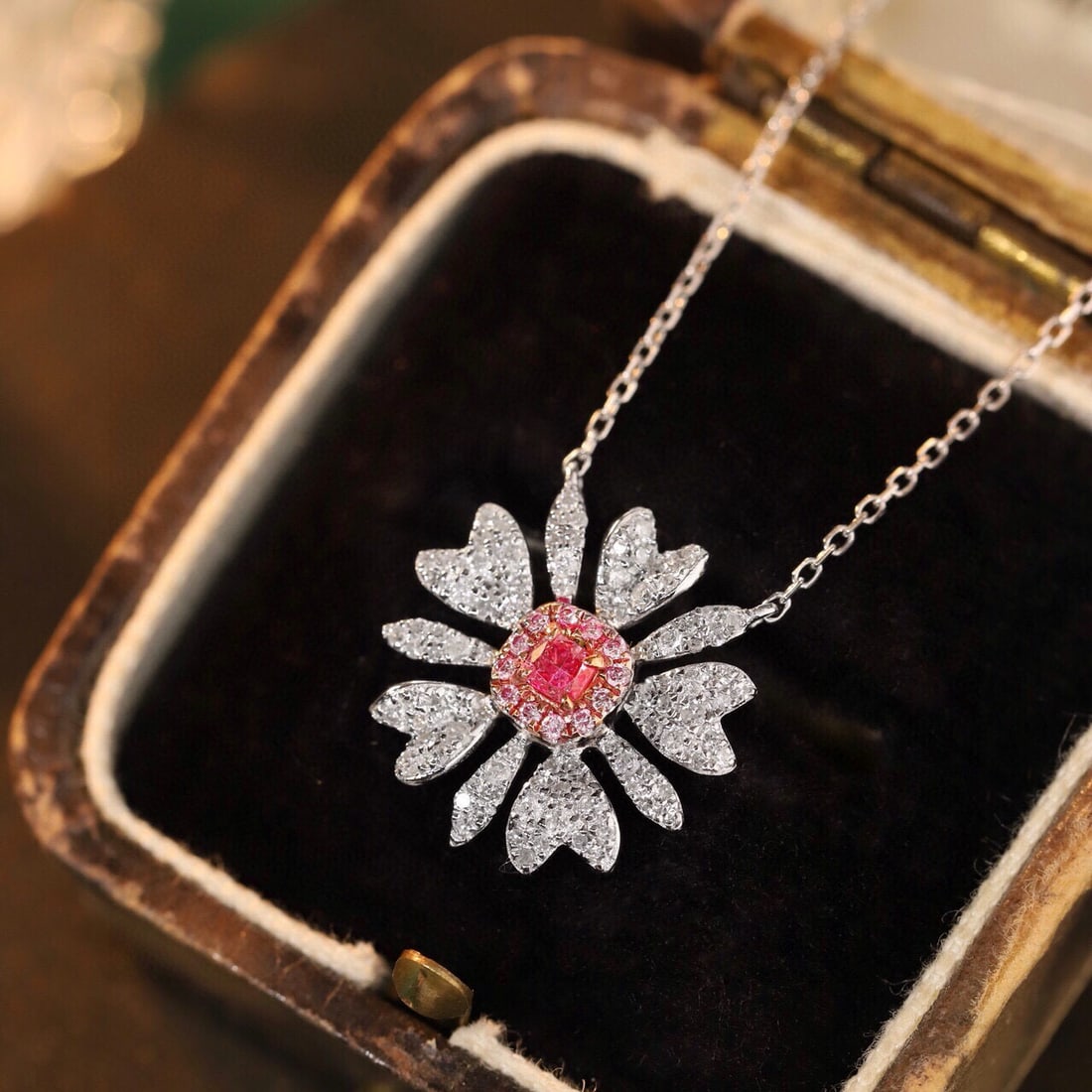 14k Gold 0.45 Ctw Natural Pink Diamond & Diamond & Flowers Necklace - 5