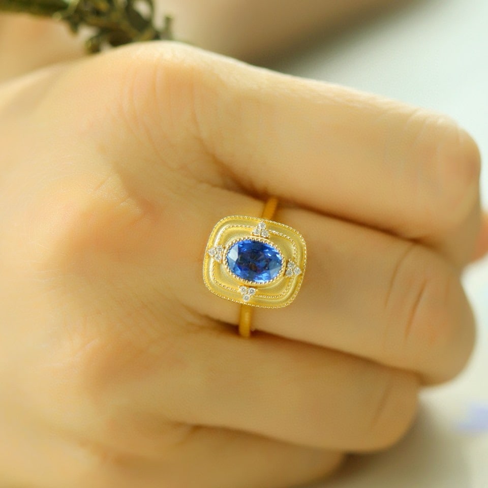 14k Gold 1.26 Ctw Natural Sapphire & Diamond Ring - 4