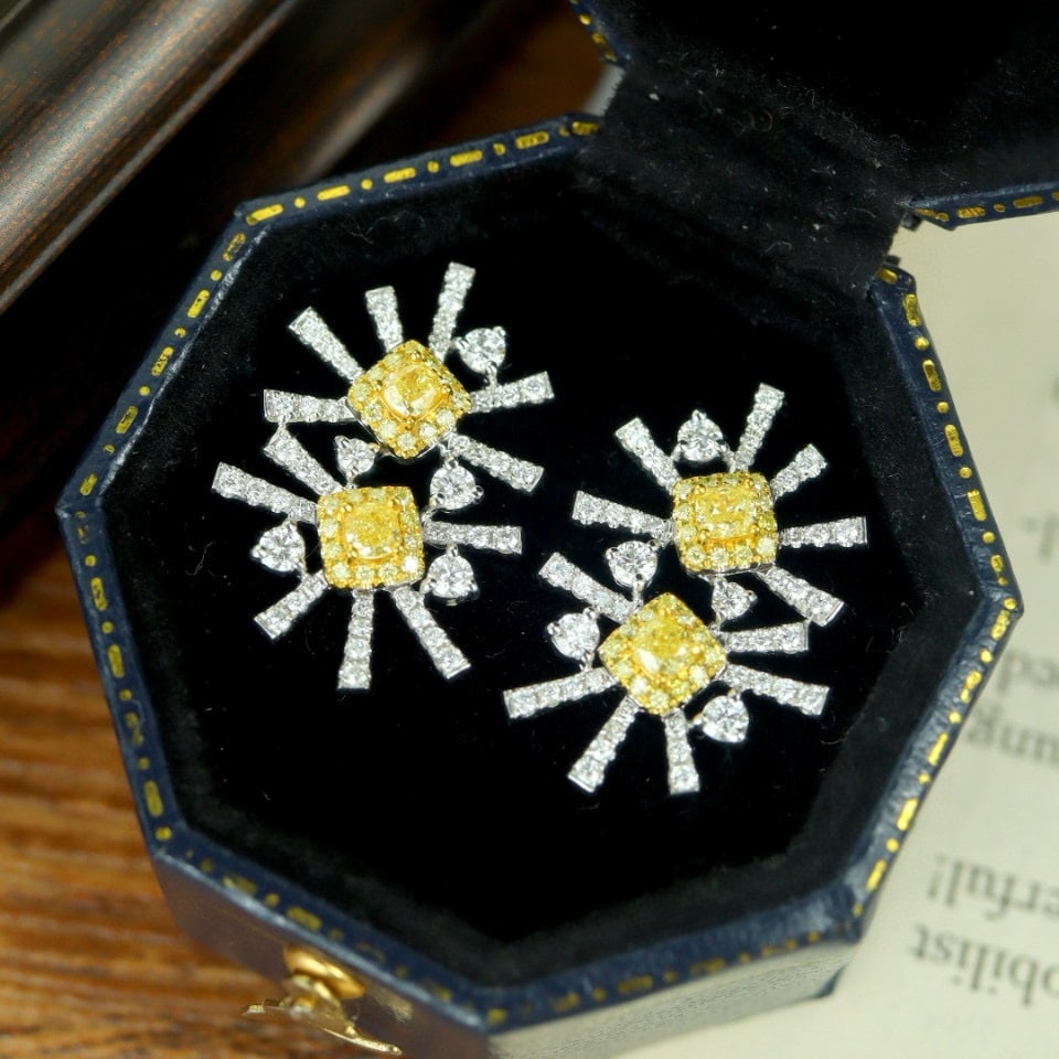 14k Gold 0.96 Ctw Natural Yellow Diamond & Diamond Earrings - 2