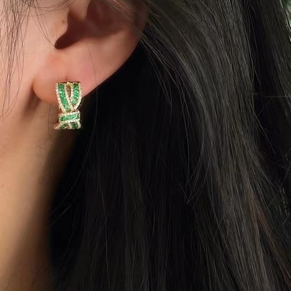 14k Gold 1.54 Ctw Natural Emerald & Diamond Earrings - 7