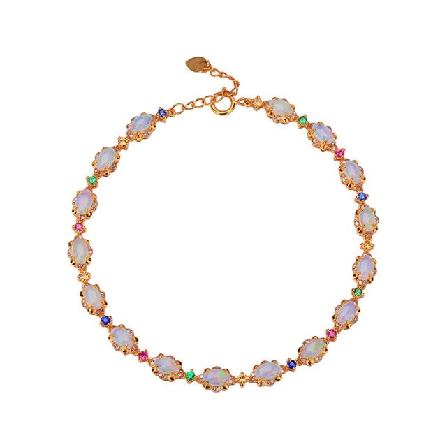 14k Gold 2.78 Ctw Natural Opal & Diamond Bracelet - 5