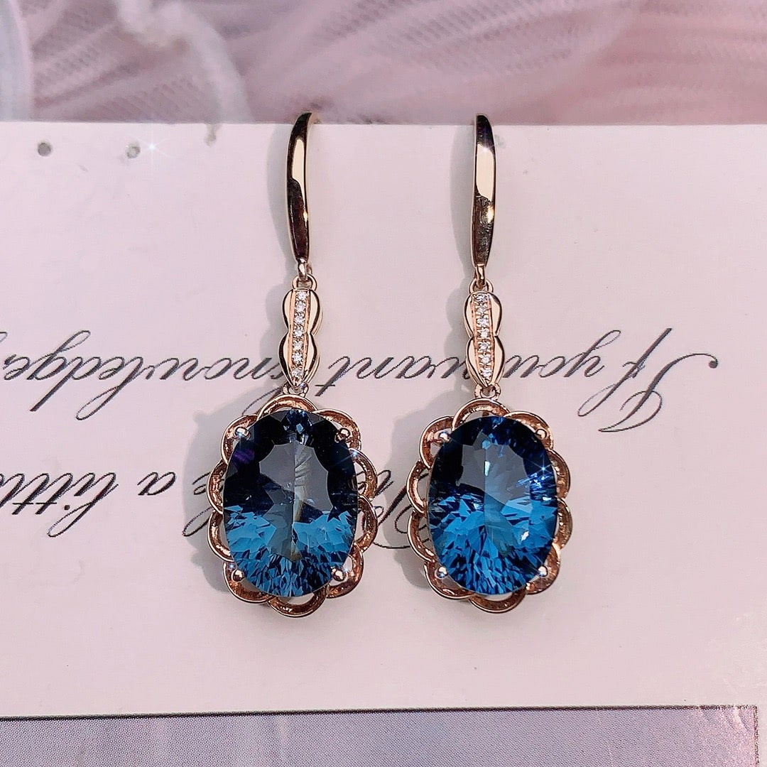 14k Gold 9.29 Ctw Natural Topaz & Diamond Earrings - 2