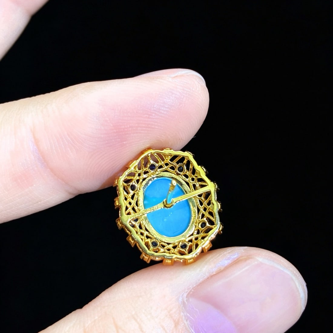 14k Gold 2.64 Ctw Natural Blue Turquoise & Diamond Earrings - 5