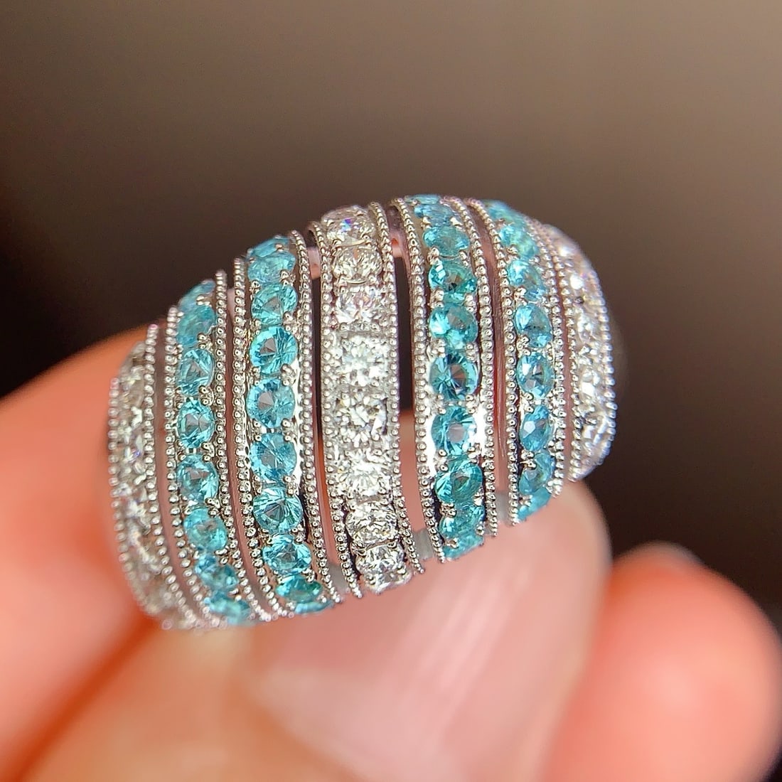 14k Gold 1.21 Ctw Natural Paraiba Tourmaline & Diamond Ring - 2