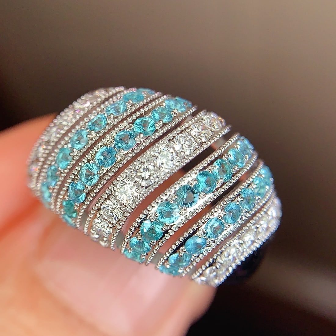 14k Gold 1.21 Ctw Natural Paraiba Tourmaline & Diamond Ring - 3