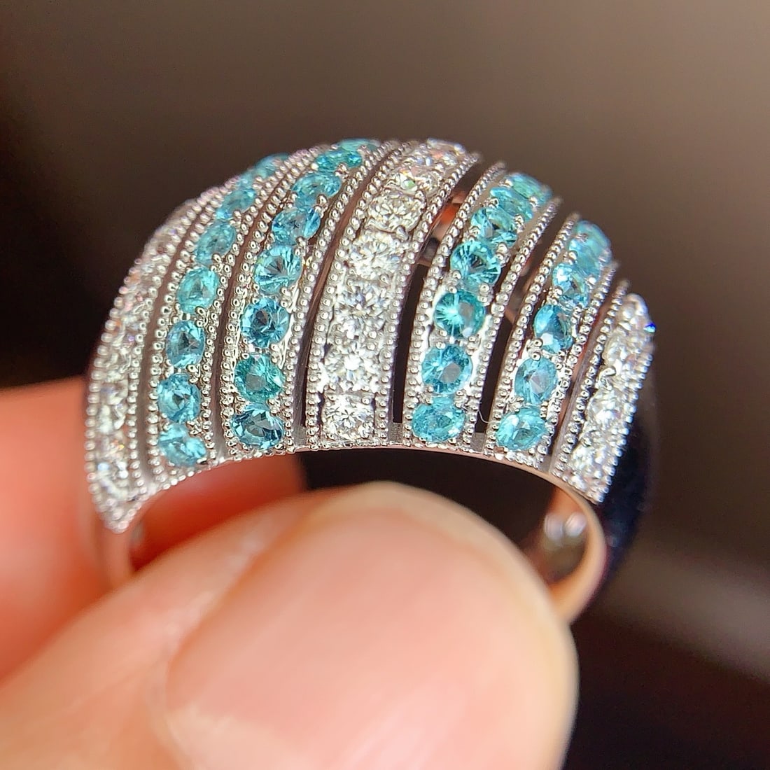 14k Gold 1.21 Ctw Natural Paraiba Tourmaline & Diamond Ring - 7