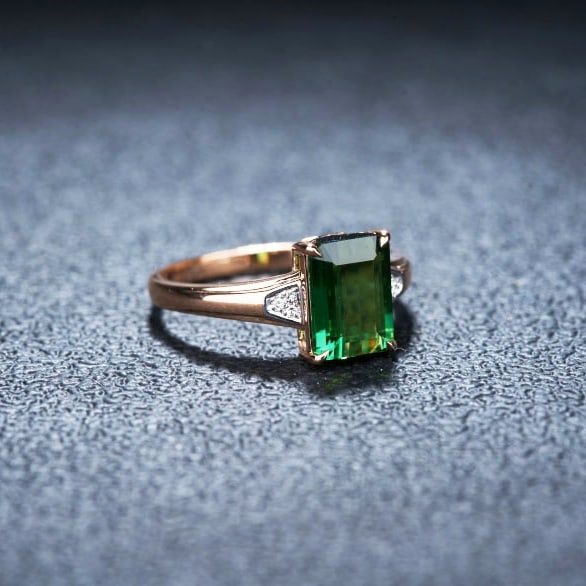 14k Gold 2.2 Ct Natural Tourmaline & Diamond Ring - 4