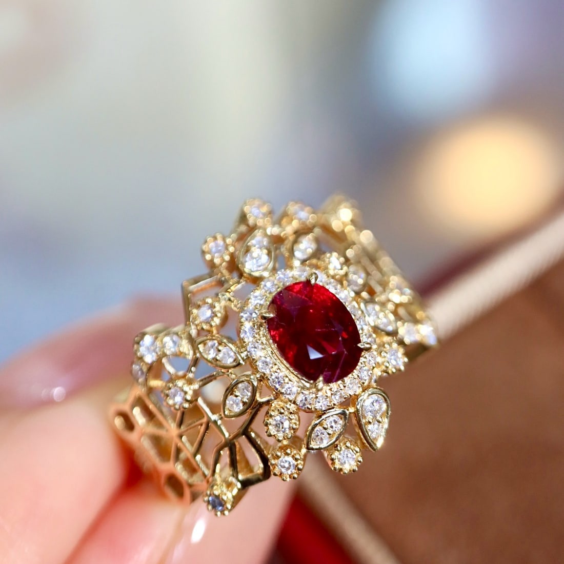 14k Gold 0.95 Ctw Natural Ruby & Diamond Ring - 2