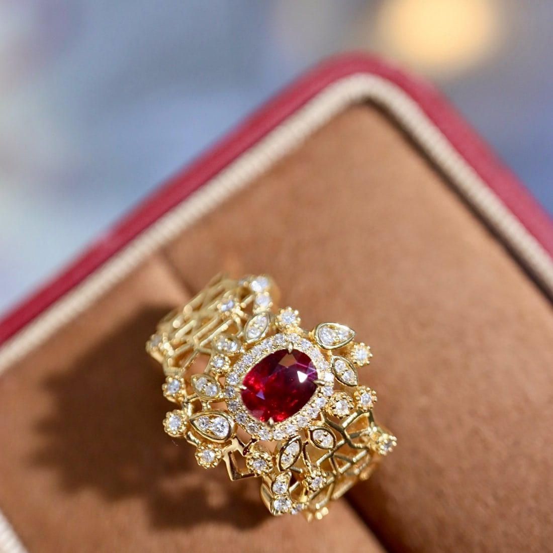 14k Gold 0.95 Ctw Natural Ruby & Diamond Ring - 6