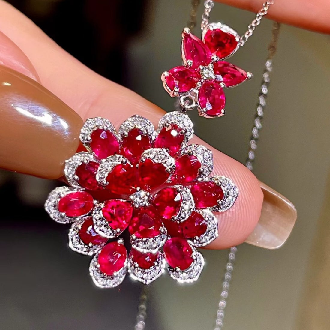 14k Gold 5.67 Ctw Natural Ruby & Diamond Pendant( Without Chain ) - 3