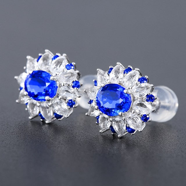 14k Gold 1.35 Ctw Natural Sapphire & Sapphire Earrings - 2
