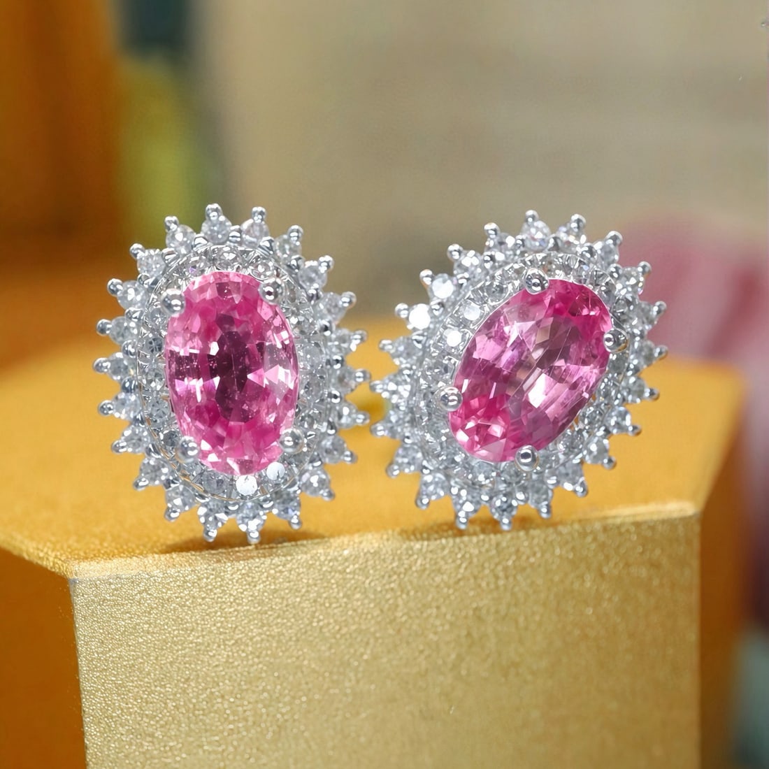 14k Gold 1.33 Ctw Natural Padparadscha Sapphire & Diamond Earrings - 2