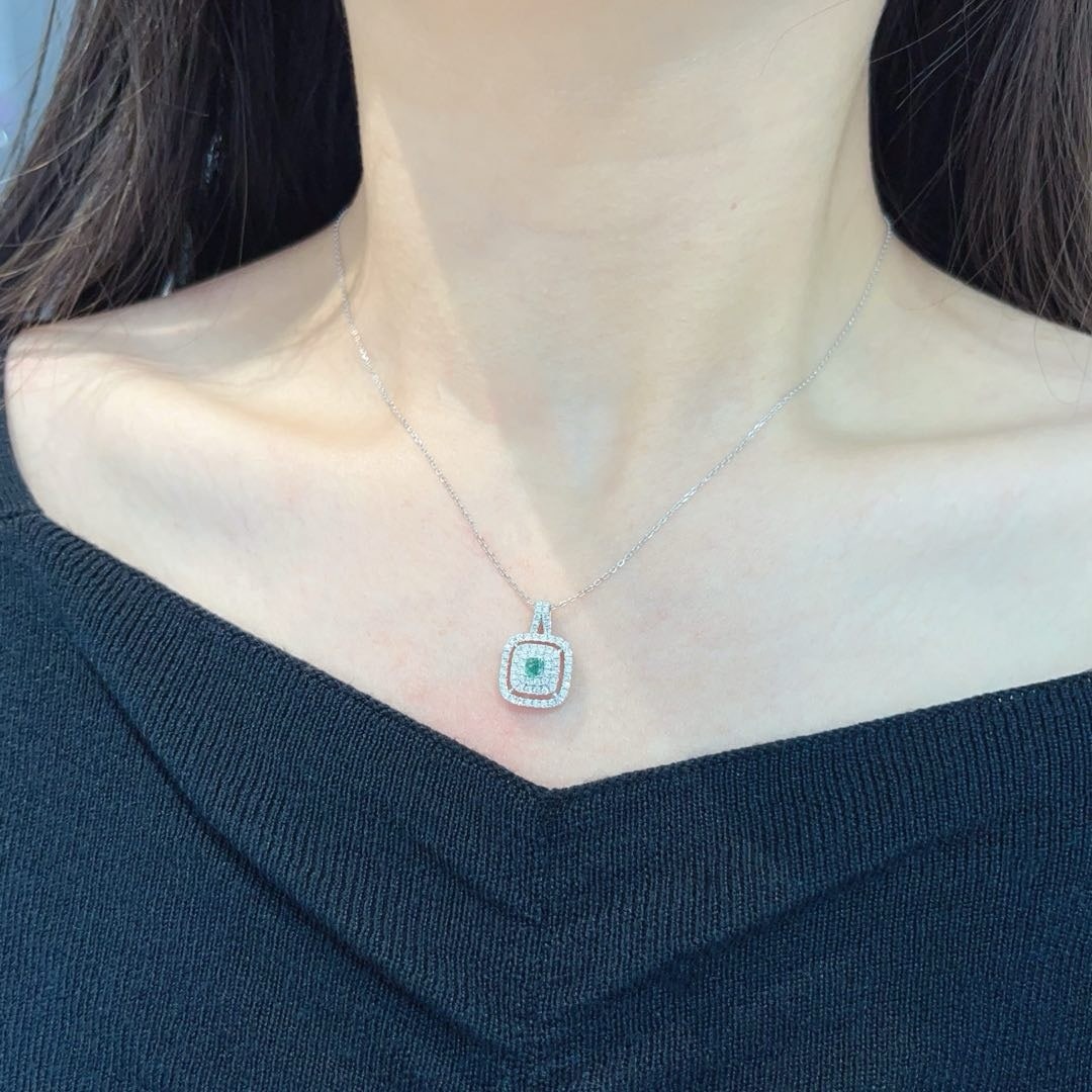 14k Gold 0.65 Ctw Natural Green Diamond & Diamond Necklace - 4