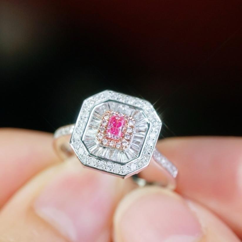 14k Gold 0.70 Ctw Natural Pink Diamond & Diamond Ring/pendant( Without Chain ): Ref:231188050 // gold content:14k gold // ring size:7. 25us // // main gemstone:pink diamond // shape:cushion // carat weight:0. 15ct // color:pink // treatment:natural // // adjacent gemstone 2 : dia