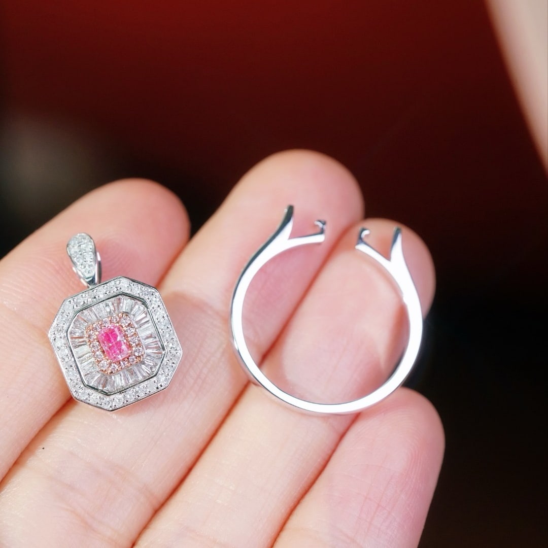 14k Gold 0.70 Ctw Natural Pink Diamond & Diamond Ring/pendant( Without Chain ) - 2