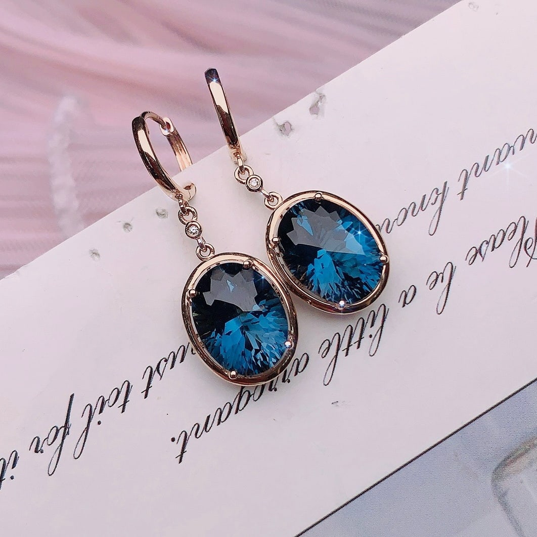 14k Gold 4.55 Ctw Natural Topaz & Diamond Earrings - 4