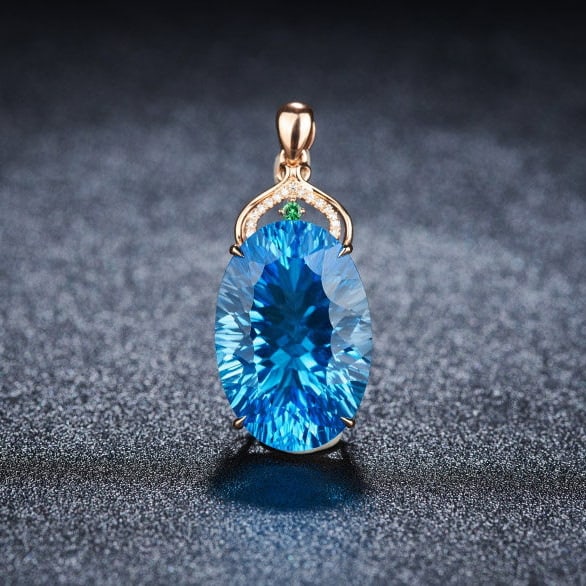 14k Gold 22.88 Ct Natural Topaz & Diamond & Tsavorite Pendant( Without Chain ): Ref:231188054 // gold content:14k gold // main gemstone:topaz // shape:oval // carat weight:22. 88ct // color:blue // treatment:natural // // adjacent gemstone 2 : diamond // shape:round // clarity gr