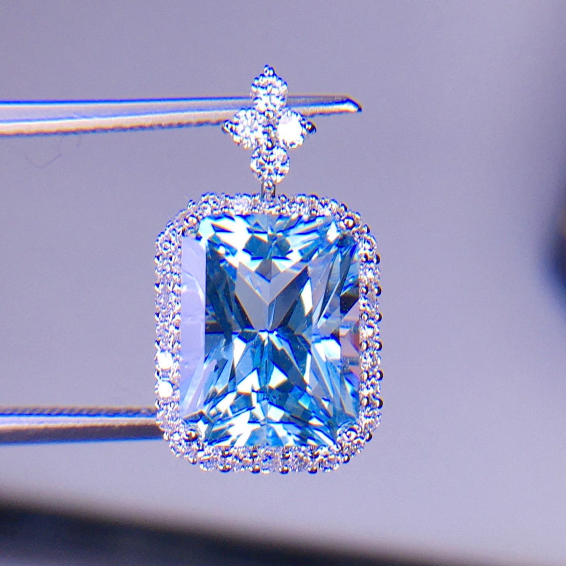 14k Gold 3.62 Ct Natural Aquamarine & Diamond Pendant( Without Chain ) - 6