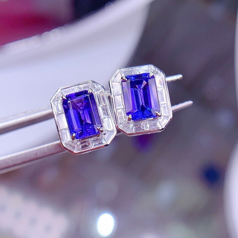14k Gold 3.14 Ctw Natural Tanzanite & Diamond Earrings - 2