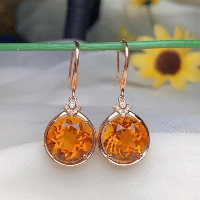 14k Gold 10.35 Ct Natural Citrine & Diamond Earrings: Ref:231188070 // gold content:14k gold // main gemstone:citrine // shape:round // carat weight:10. 35ct // color:yellow // treatment:natural // cut grade:g // // adjacent gemstone 2 : diamond //