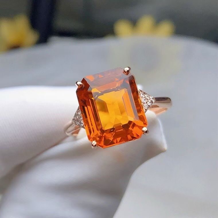 14k Gold 4.80 Ct Natural Citrine & Diamond Ring - 4