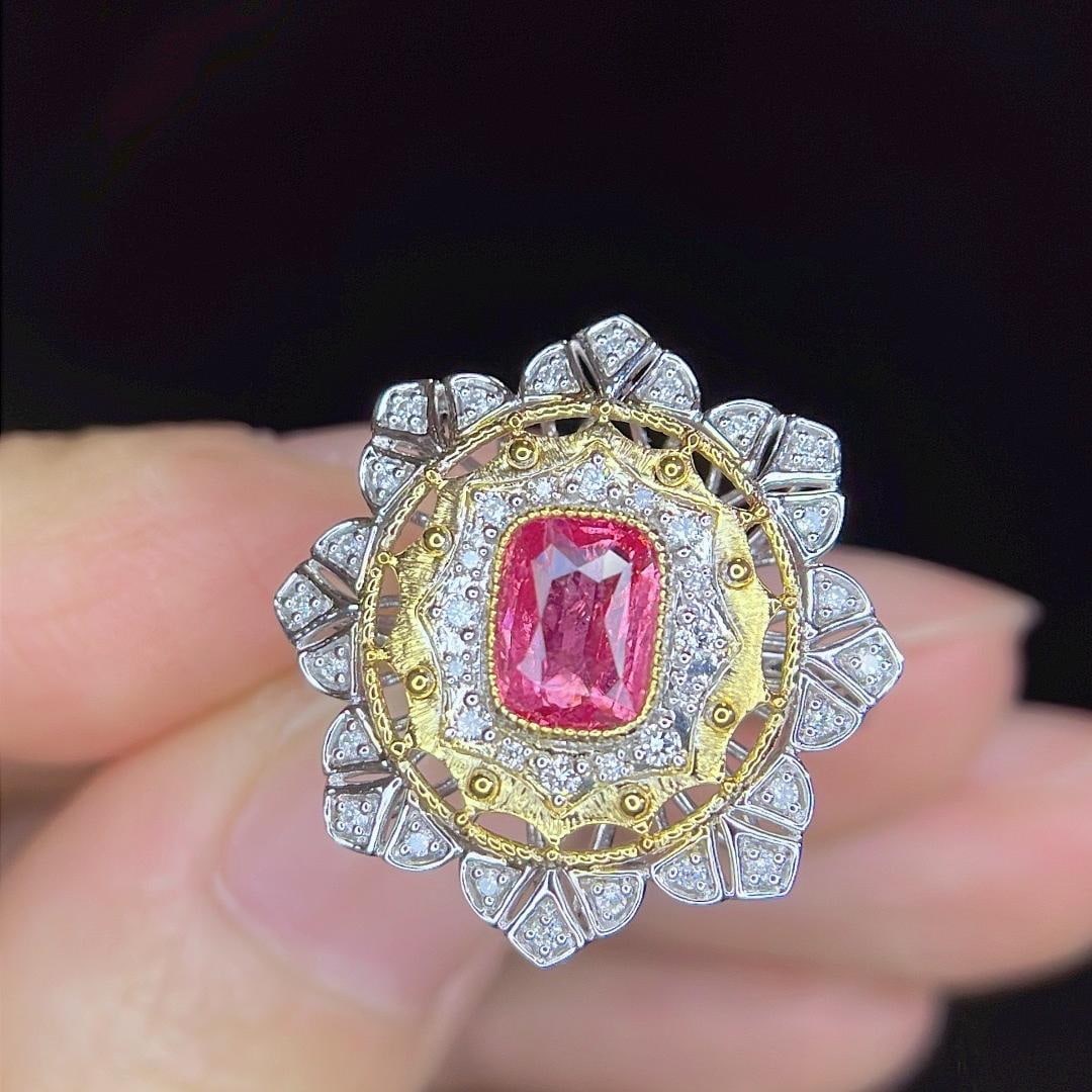 14k Gold 1.24 Ctw Natural Spinel & Diamond Ring/pendant( Without Chain ): Ref:231188075 // gold content:14k gold // ring size:7. 25us // // main gemstone:spinel // shape:cushion // carat weight:1. 01ct // color:pink // treatment:natural // // adjacent gemstone 2 : diamond
