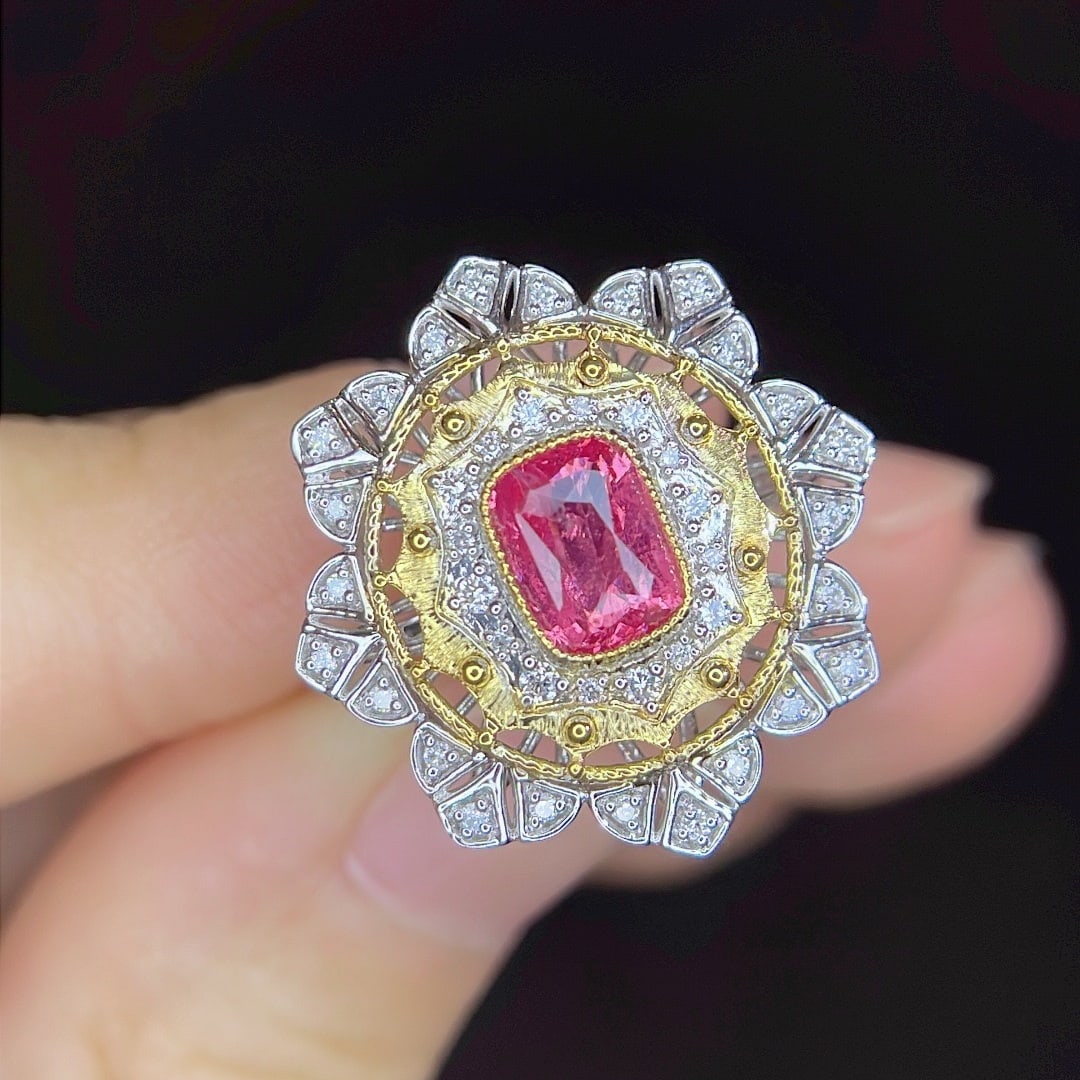 14k Gold 1.24 Ctw Natural Spinel & Diamond Ring/pendant( Without Chain ) - 2