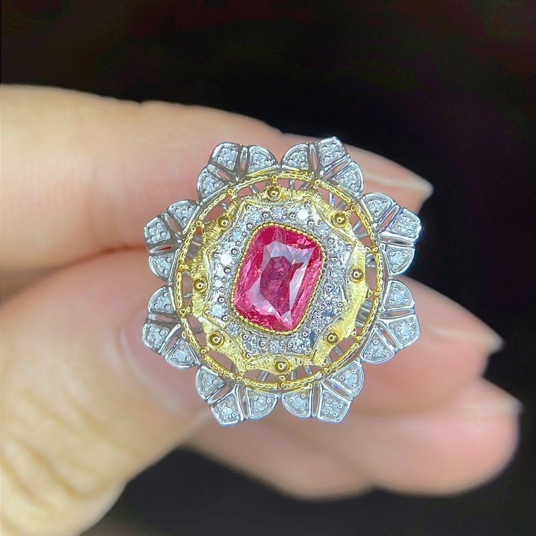14k Gold 1.24 Ctw Natural Spinel & Diamond Ring/pendant( Without Chain ) - 3