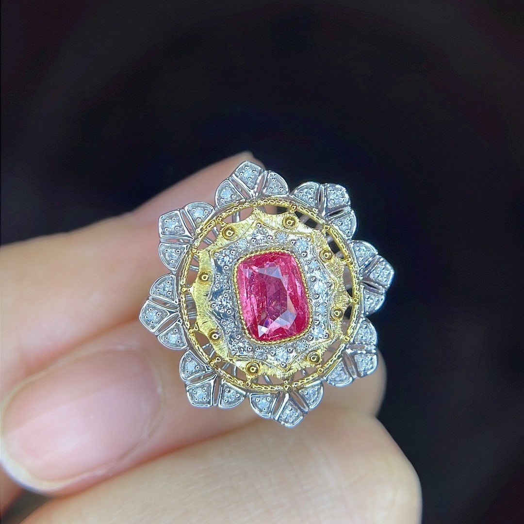 14k Gold 1.24 Ctw Natural Spinel & Diamond Ring/pendant( Without Chain ) - 4