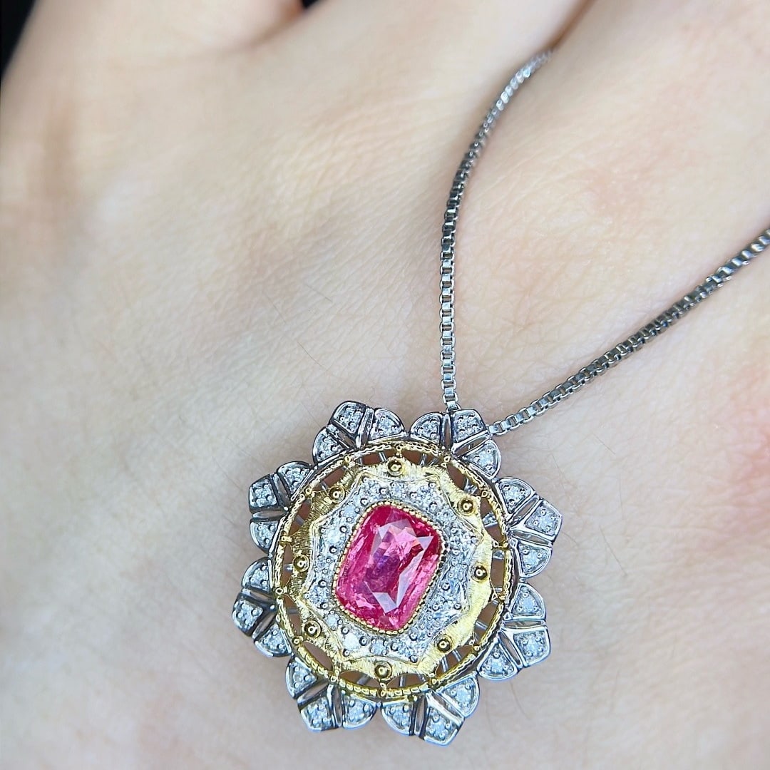 14k Gold 1.24 Ctw Natural Spinel & Diamond Ring/pendant( Without Chain ) - 8