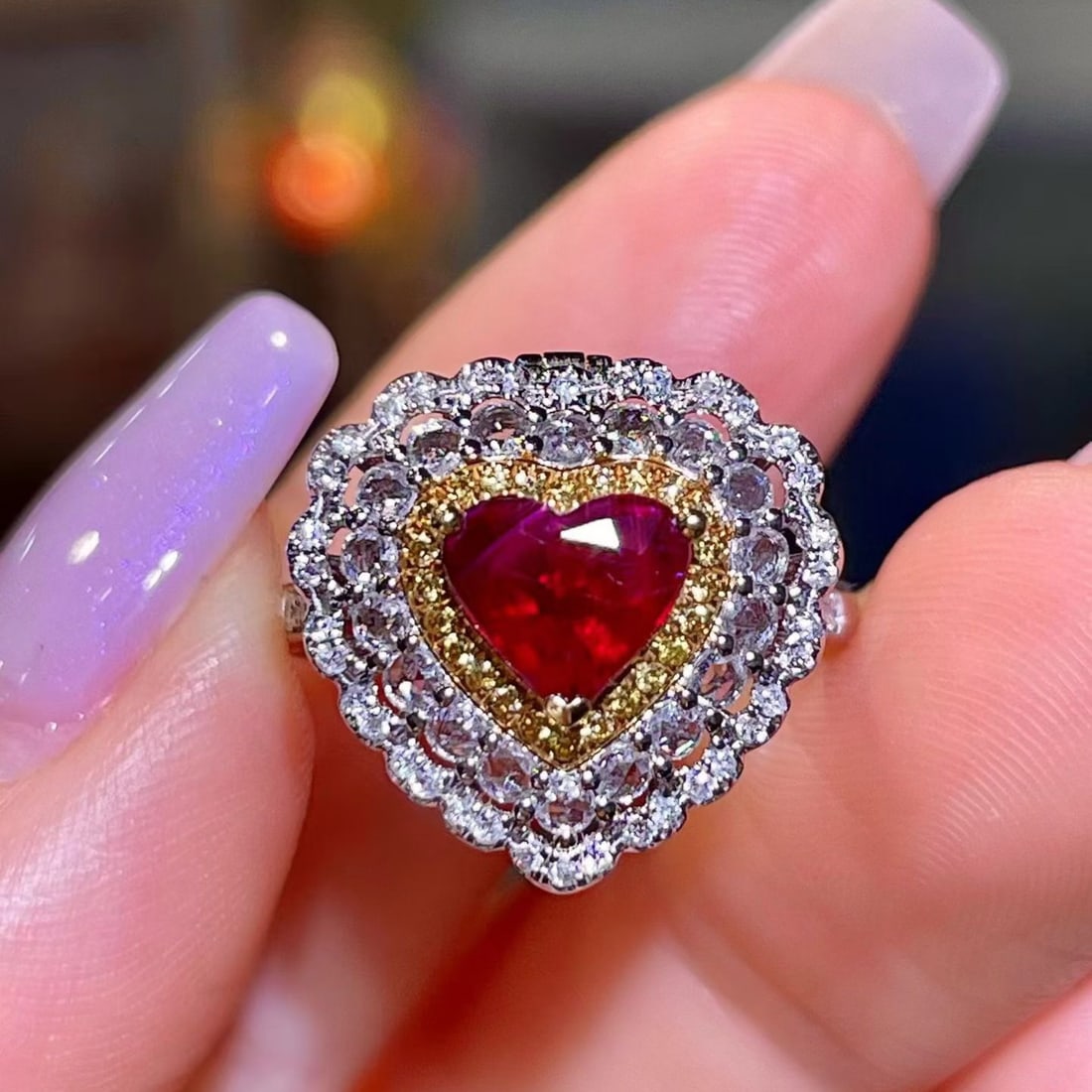 14k Gold 1.96 Ctw Natural Ruby & Diamond Ring/pendant( Without Chain ): Ref:231188076 // gold content:14k gold // ring size:7. 25us // // main gemstone:ruby // shape:heart // carat weight:1. 21ct // color:red // treatment:natural // // adjacent gemstone 2 : diamond //