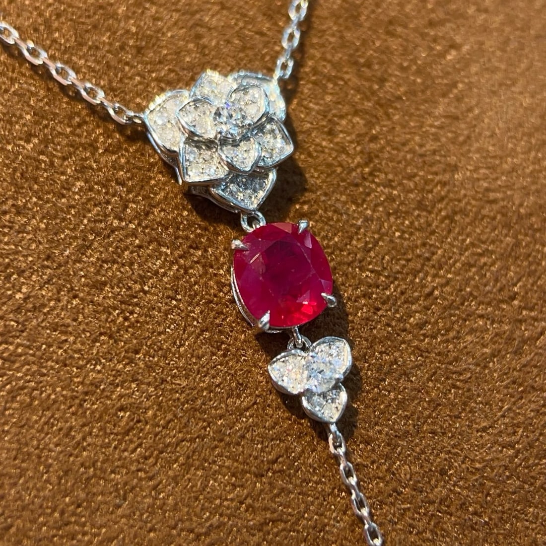 14k Gold 2.51 Ctw Natural Ruby & Diamond Necklace - 5