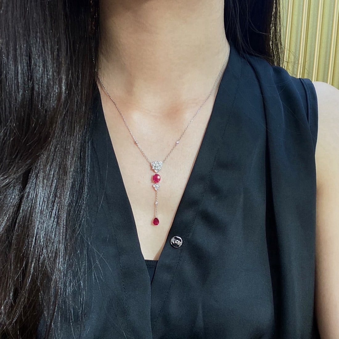14k Gold 2.51 Ctw Natural Ruby & Diamond Necklace - 6