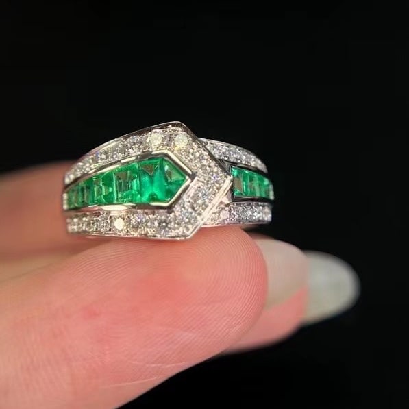 14k Gold 1.44 Ctw Natural Emerald & Diamond Ring - 4