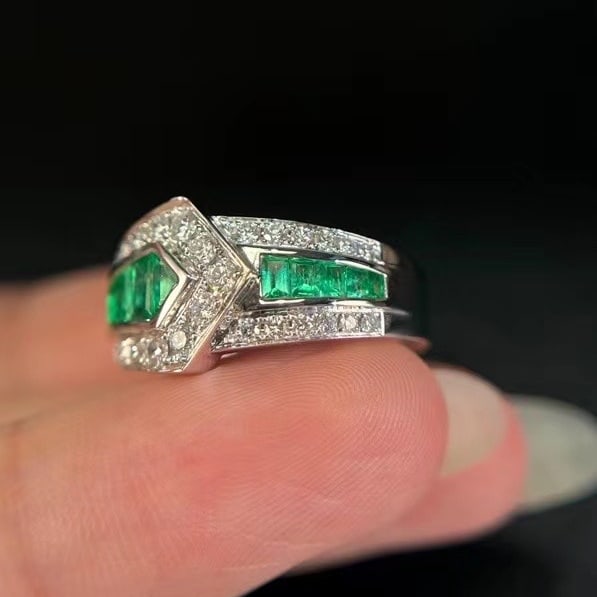 14k Gold 1.44 Ctw Natural Emerald & Diamond Ring - 5