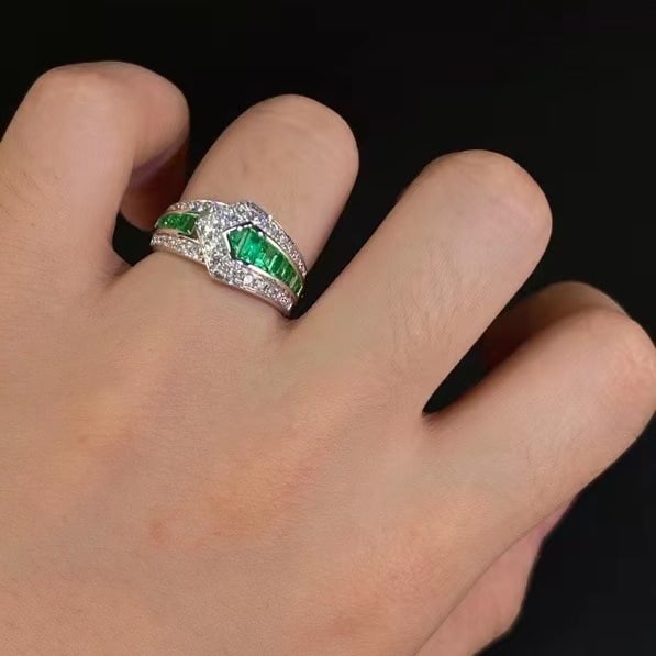 14k Gold 1.44 Ctw Natural Emerald & Diamond Ring - 7