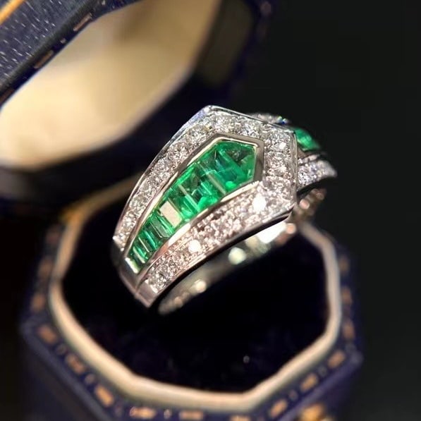 14k Gold 1.44 Ctw Natural Emerald & Diamond Ring - 8