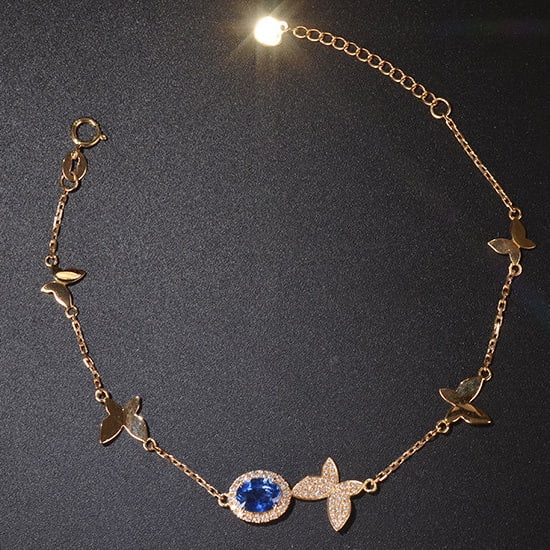 14k Gold 1.29 Ctw Natural Sapphire & Diamond Bracelet: Ref:231188080 // gold content:14k gold // main gemstone:sapphire // shape:oval // carat weight:1. 00ct // color:blue // treatment:natural // // adjacent gemstone 2 : diamond // shape:round // carat