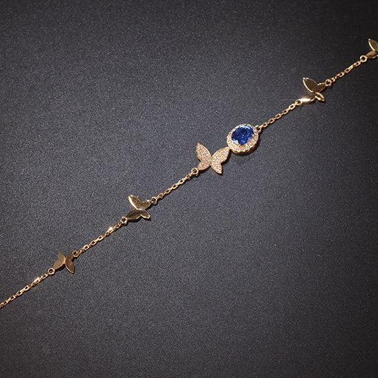 14k Gold 1.29 Ctw Natural Sapphire & Diamond Bracelet - 2