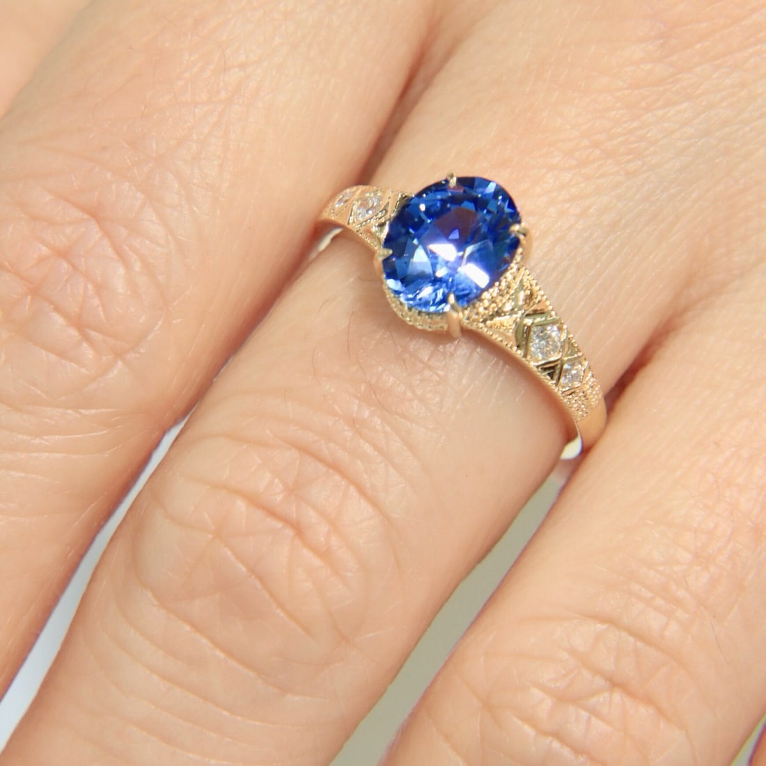 14k Gold 2.20 Ctw Natural Sapphire & Diamond Ring - 5