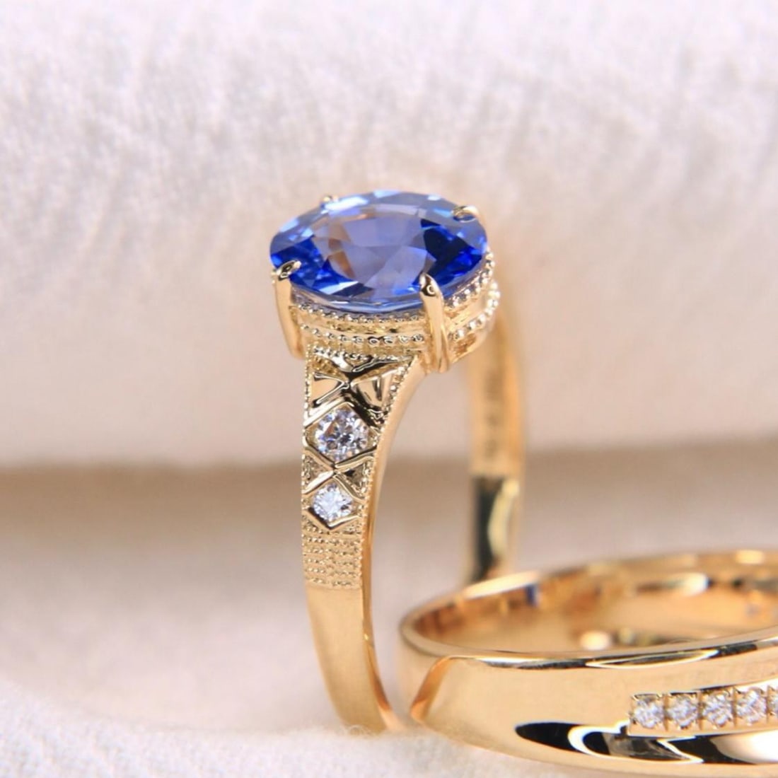 14k Gold 2.20 Ctw Natural Sapphire & Diamond Ring - 7