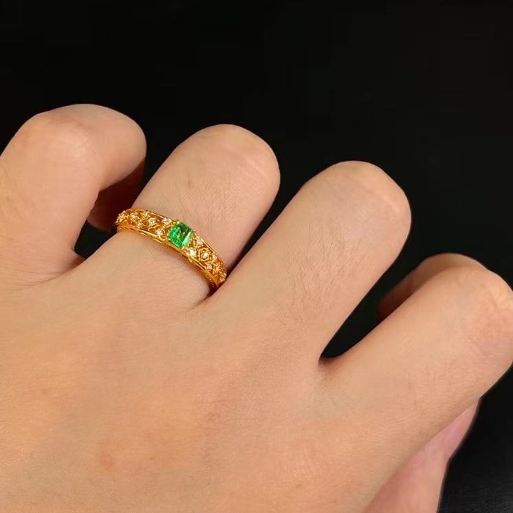 14k Gold 0.28 Ctw Natural Emerald & Diamond Ring - 2